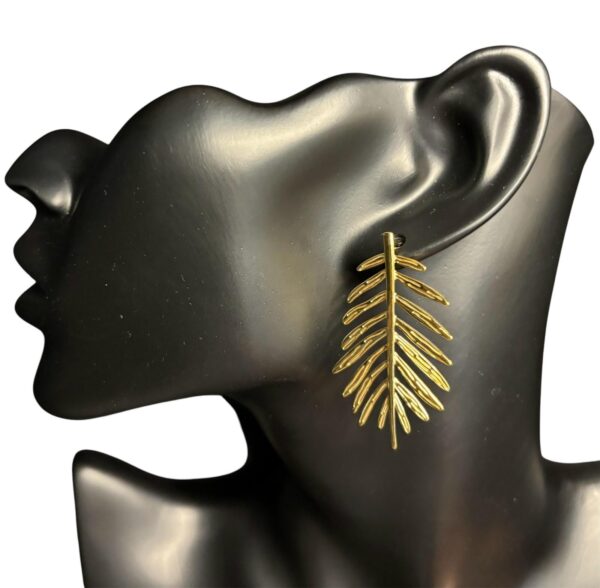 Gold plated Leaf earrings - Image 2