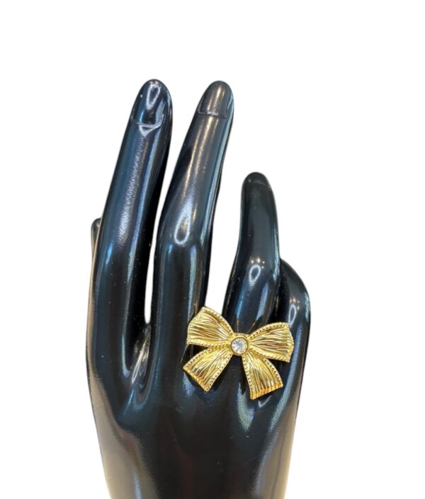 Stainless Steel Bowknot Open Cuff ring+Rhinestone - Image 2