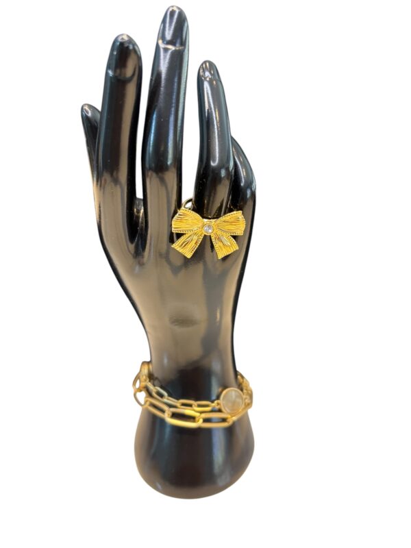Stainless Steel Bowknot Open Cuff ring+Rhinestone - Image 3