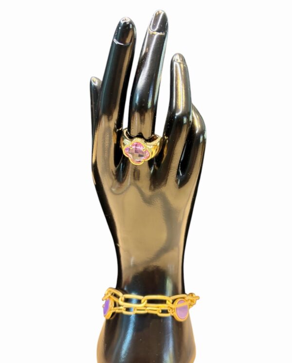 Nickel free Ring with Pink glass crystal - Image 3